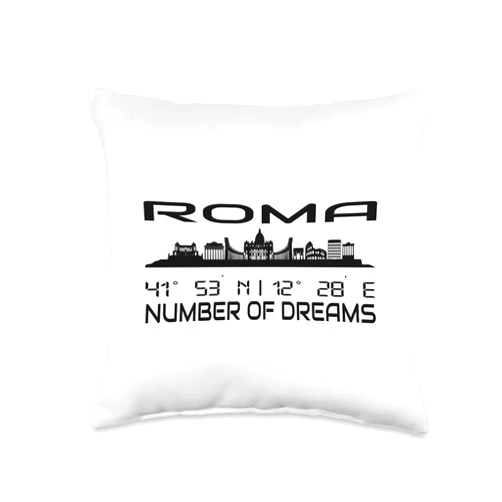 GPS Coodinates and Skyline of your Dream City Skyline GPS Coordinates Italy Holiday Rome Silhouette Throw Pillow, 16x16, Multicolor