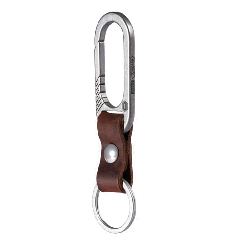 KeyUnity KM02 Titanium Belt Clip Carabiner Leather Keychain Holder with Removable Stainless Steel Key Ring