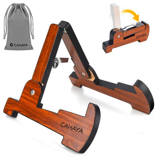 CAHAYA Guitar Stand Wooden Portable: Guitar Holder Universal Foldable A-Frame Guitar Stands Floor for Acoustic Electric Guitar Bass Ukulele, CY00364-1
