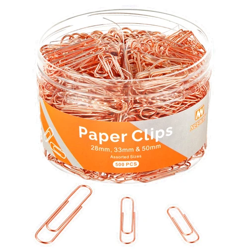 NEEWAY 500pcs Rose Gold Paper Clips Assorted Sizes Small, Medium and Large Paperclips for Paperwork Ideal for Home, School and Office Use