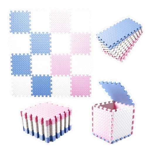 Tamiplay 16Pcs Foam Play Mat, EVA Soft Interlocking Floor Mats, Solid Colored Foam Puzzled Floor Mats, Baby Play Mat Exercise Mats with Storage Bag(White/Pink/Gray Blue)