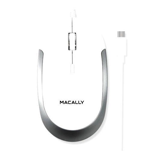 Macally Wired USB C Mouse for Mac & Windows - 3 Button & Scroll Wheel USB Type C Mouse - Comfortable Ambidextrous Design - Compact Wired Mouse with Optical Sensor & DPI Switch 800/1200/1600/2400