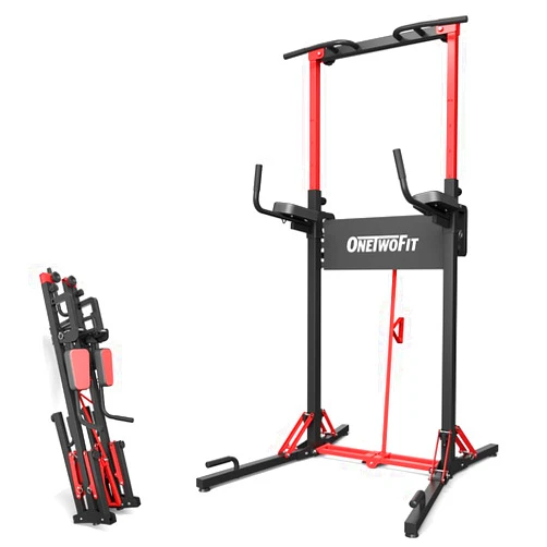 ONETWOFIT Power Tower Pull Up Bar Station, Multi-Function Adjustable Height Foldable Dip Station for Home Gym Workout, Heavy Duty Strength Training Fitness Equipment, Pull Up Stand
