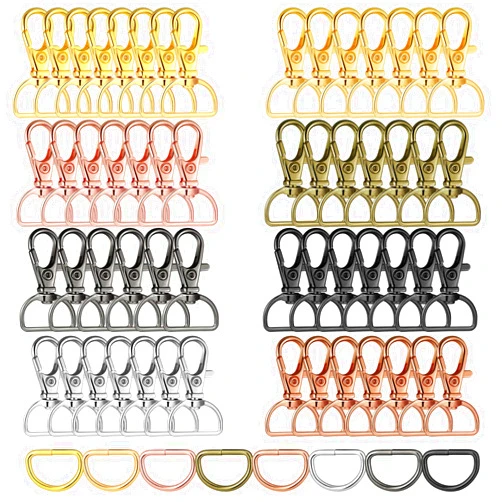 Hotop 100 Pieces Swivel Clasp Snap Hooks and D Rings Bulk Key Chain Clip Hooks Hardware Lobster Claw Clasp for Keychain Making and Sewing Project