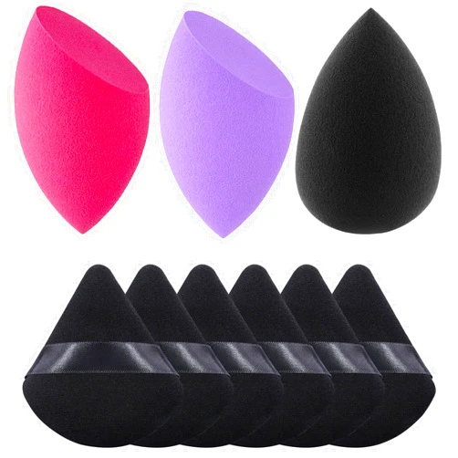 Foonbe Makeup Sponges 3 Pcs Beauty Gift Set & 6Pcs Triangle Powder Puff Black