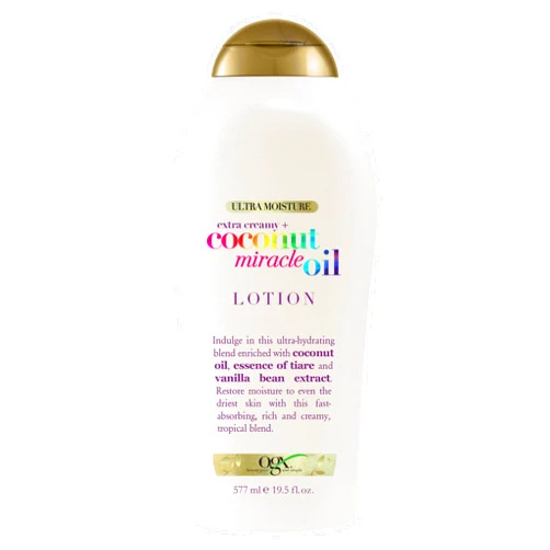 OGX Extra Creamy + Coconut Miracle Oil Ultra Moisture Body Lotion with Vanilla Bean, Fast-Absorbing Body Lotion for All Skin Types, Paraben-Free and Sulfated-Surfactants Free, 19.5 Ounce