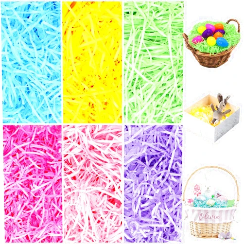 Hifunwu 10.6 oz (300g) Easter Grass Recyclable Shred Paper Filler Easter Basket Grass with 6 Colors for Easter Gift Basket Filler, Gift Wrapping, Easter Party Decorations