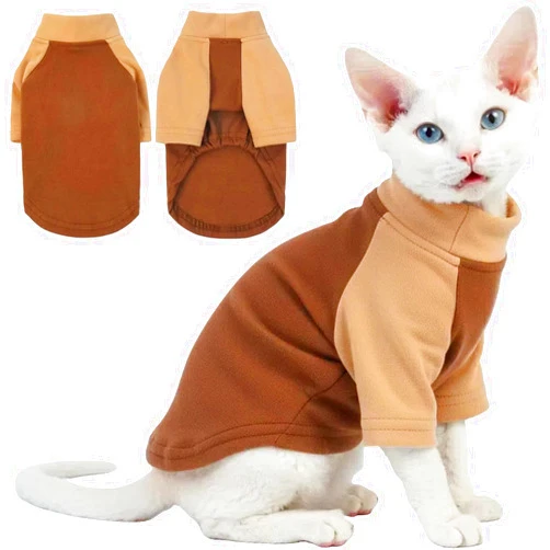 T'CHAQUE Cat Pajamas - Soft Cat Clothes& Shirts & Pajamas with Sleeves, Stretchy Sweater, Pullover Kitten Clothes, Darkbrown, Large