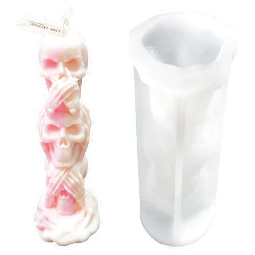 Darunfa 3D Skull Silicone Candle Mold Skeleton Epoxy Resin Casting Mold Skull Candle Holder,Pillar Candle Mold Halloween Scented Candle Plaster Ornament Mould
