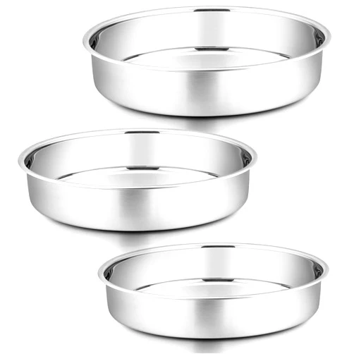 P&P CHEF Round Cake Pan Set of 3, Stainless Steel Round Baking Layer Pans Bakeware for Layer Birthday Cake, Fit Oven/Pots/Pressure Cooker, Leakproof & Dishwasher Safe, 11 Inch