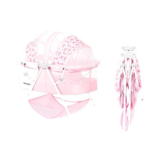 Dream On Me Karley Bassinet in Pink, Lightweight Portable Baby Bassinet, Quick Fold and Easy to Carry, Adjustable Double Canopy, Indoor and Outdoor Bassinet with Large Storage Basket.
