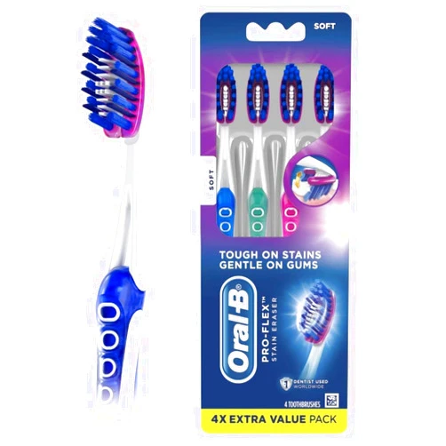 Oral-B Pro-Flex Stain Eraser Toothbrushes, Soft, 4 Count