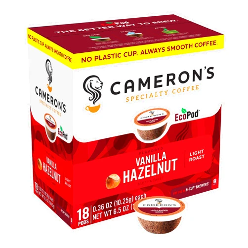 Cameron's Coffee Single Serve Pods, Flavored, Vanilla Hazelnut, 18 Count (Pack of 1)