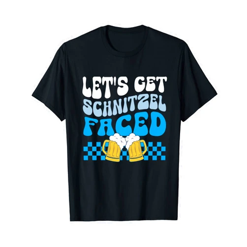 Akykiy Apparel German Oktoberfest Funny Let's Get Schnitzel Faced German Beer Oktoberfest Funny T-Shirt