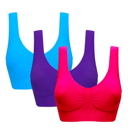 Vermilion Bird Women's 3 Pack Seamless Comfortable Sports Bra with Removable Pads