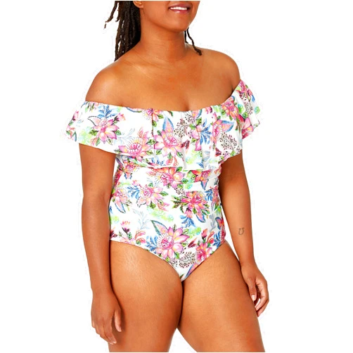 La Blanca Women's Plus Size Off Shoulder Ruffle One Piece Swimsuit
