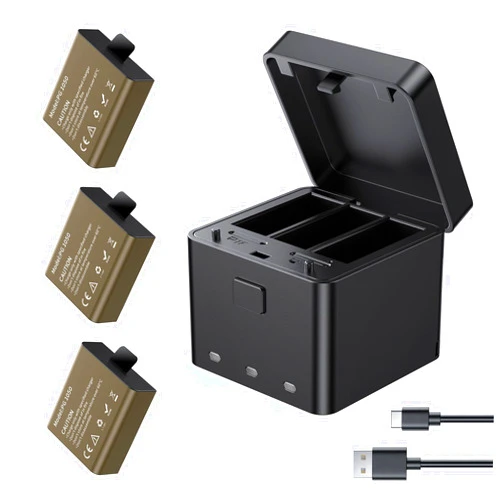 AKASO 3 x 1050mAh Rechargeable Action Camera Battery with 3-Channel Charger Compatible EK7000/Brave 4/EK7000 Pro Data Transfer with Micro SD Storage Slots