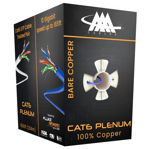 AAA Cables Cat6 Plenum 1000Ft Solid Copper | DSX-8000 Network Analyzer Test Passed | 23AWG, 550MHz, 10 Gigabit | Bulk Ethernet Solid Bare Copper | PoE | 100% Solid Copper | Blue