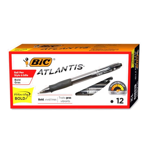 BIC Velocity Ballpoint Retractable Pen, Black Ink, Bold, Dozen