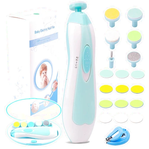 Consevisen Baby Nail Trimmer Electric Nail File Baby Nail Clippers, Safe Nail Filer Grinder Kit for Newborn Infant Toddler Kids or Adults Toes Fingernails Care Trim Polish, with Led Light and 10 Grinding Heads