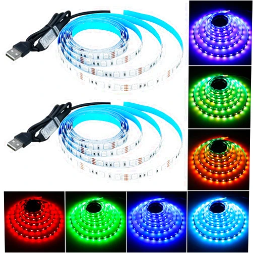 KXZM 5V USB RGB LED Strip Light USB Powered 13.2ft/4M (2pcs x 6.6ft) 240LEDs Flexible SMD 5050 with Controller Dimmable 19 Dynamic Modes 20 Static Colors No-Waterproof IP20 LED Tape Lights