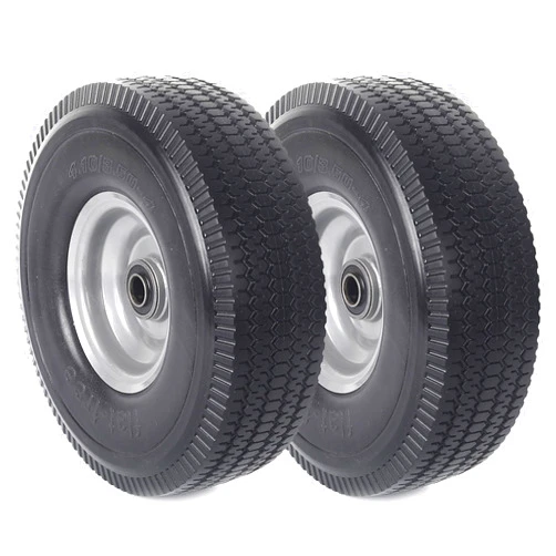 AR-PRO (2-Pack) 10-Inch Solid Wheel Replacement - 4.10/3.50-4 Flat Free Tire and Wheel with 5/8 extra 3/4 &1/2 Bearings and 2.2