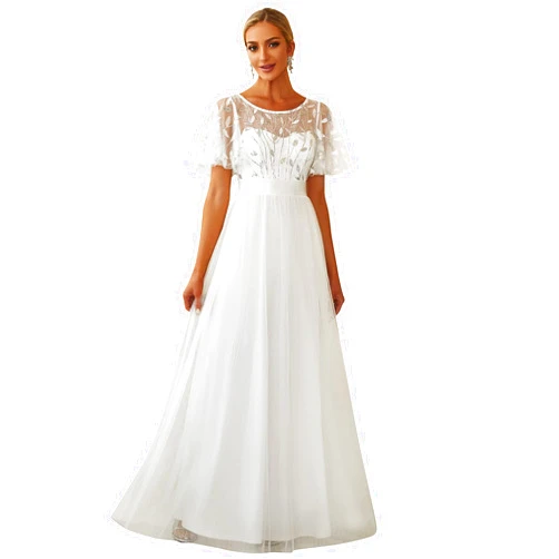 Ever-Pretty Women's Formal Dresses Crew Neck Sequin Ruffle Sleeve Empire Waist Beaded Long Evening Dresses 00904