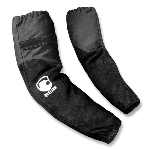 QeeLink Leather Welding Work Sleeves for Men&Women - Heat&Flame Resistant Arm Protection with Kevlar Stitching and Cotton Lining (One Size Fit Most, Black)