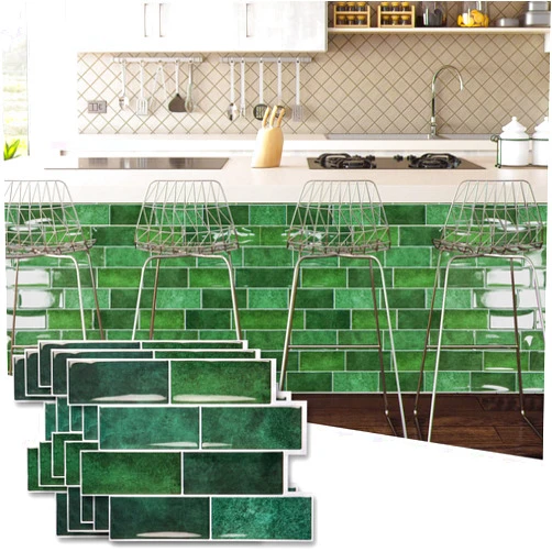 Art3dwallpanels 10-Sheet Peel and Stick Backsplash, 11.02'' x 8.46'' Peel and Stick Tile, 3D Self Adhesive Peel and Stick Tile for Kitchen, Bathroom, Laundry Room, Dark Green