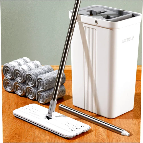 JOYMOOP Mop and Bucket with Wringer Set, Flat Squeeze Mop Flat Head Mop, Dust Mops for Wall Cleaner with Long Handle,Wet and Dry Use Microfiber Mops for Household Cleaning