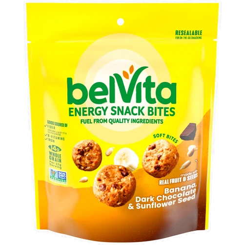 belVita Energy Snack Bites, Banana, Dark Chocolate and Sunflower Seed, 5 oz Bag