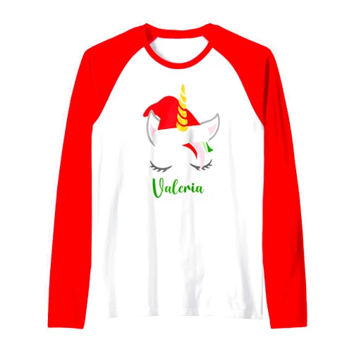 Zum2 Valeria Name Gifts Valeria Name Gift - Valeria Santa Unicorn Raglan Baseball Tee