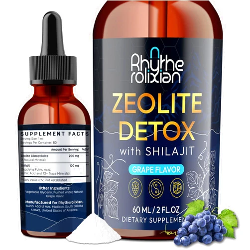 RHYTHE ROLIXIAN Rhytherolixian Zeolite Detox Drops – | Shilajit Mineral with Fulvic & Humic Acid | Liver & Gut Cleanse | Grape Flavor Liquid Supplement, 2 fl oz