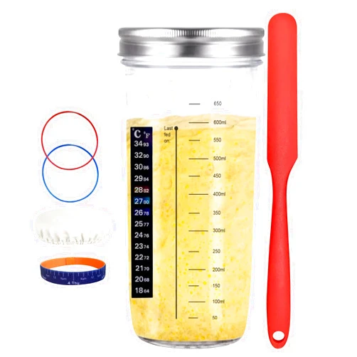Lambada Sourdough Starter Kit, 24oz Sourdough Starter Jar with Date Marked Feeding Band, Thermometer, Silicone Scraper, Cloth Cover & Metal Lid, Sourdough Bread Baking Supplies