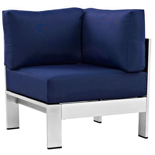America Luxury - Outdoor Modern Contemporary Urban Design Outdoor Patio Balcony Corner Sofa Chair, Navy Blue, Metal Aluminum