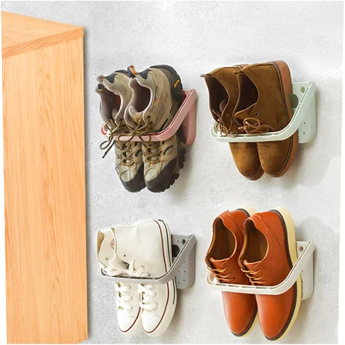 LÜZHONG 6Pcs Wall Mounted Shoes Rack, Folding Hanging Shoe Shelf Space Saver for Shoes Storage Rack Without Drilling Removable Plastic Shoe Holder for Entryway Over The Door Shoe Hangers Organizer