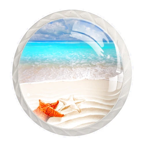 Hainualy Beach with Starfish 4Pack of Kitchen Cabinet Knobs Pulls Round Dresser Drawer Handle Hardware