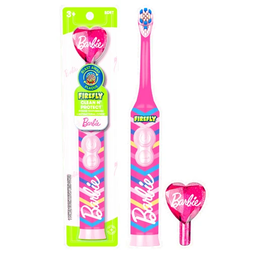Firefly Clean N' Protect Barbie Toothbrush with Antibacterial Cover, Soft Bristles, Battery Included, Ages 3+, 1 Count