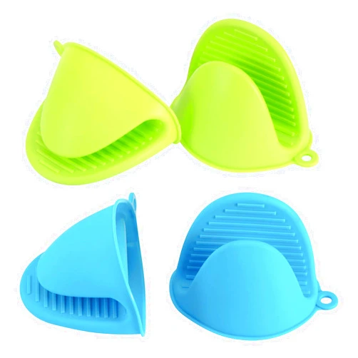 Vaincre 4PCS Silicone Oven Mitts Heat Resistant, Silicone Potholders for Kitchen, Mini Oven Mitts Rubber Oven Glove, Kitchen Mittens Pinch Mitts, Cute Cooking Mitts (Blue and Green)