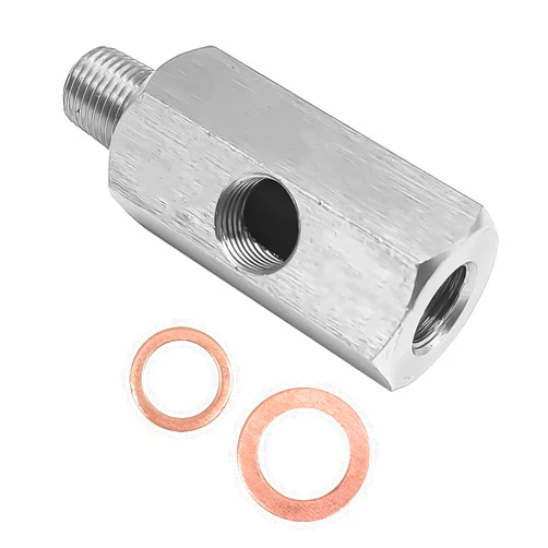 KEVWR Stainless Steel Oil Pressure Sensor Adapter, With 1/8 NPT tee Oil Pressure Gauge Fitting Turbo Supply Feed line Connector for Turbo Supply Feed Line/Oil Pressure Gauge