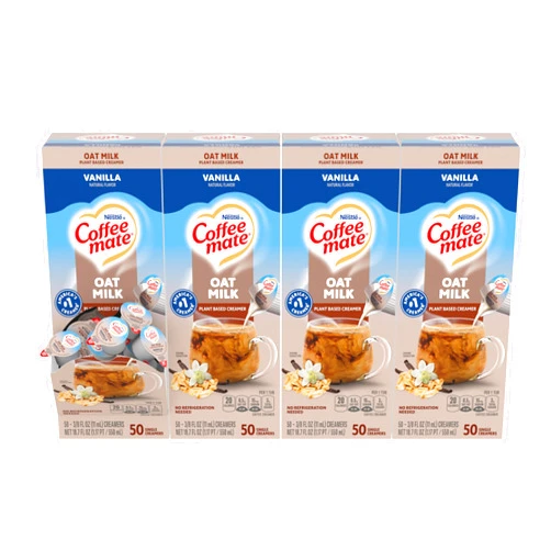 Coffee Mate Nestle Coffee mate Coffee Creamer, Oat Milk, Vanilla Natural Flavor, Liquid Creamer Singles, Plant-Based, Non Dairy, No Refrigeration, 0.375 fl oz Tubs (Pack of 200)