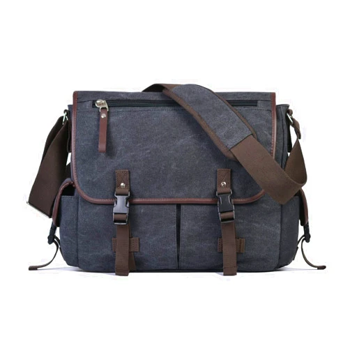 CROCOD Vintage Canvas 15.6 inch Laptop Messenger Bag for Men Women, College Computer Satchel Shoulder Bag Travel Office Briefcases