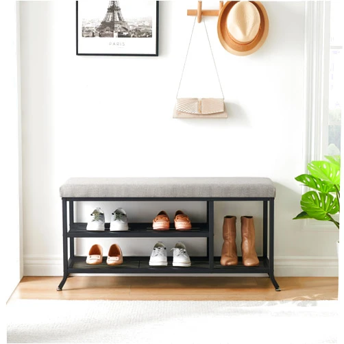 GAOMON Shoe Bench, 2-Tier Rack for Entryway, Shoe Storage Organizer with Foam Padded Seat, Metal Frame, Adjustable Shelf, Shoe Storage Bench, for Hallway, Living Room, Bedroom, Closet; Classic Black