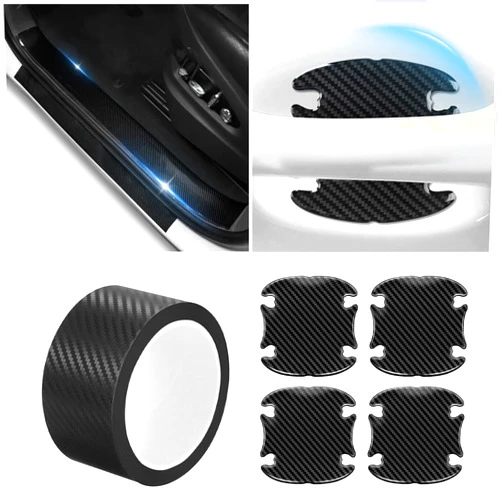 Zmoso 1.97inch/16ft Car Door Edge Trim & 8Pack Car Door Handle Scratch Protector, Universal Anti-Collision Rubber Weatherproof Edge Guard, Self-Adhesive Door Handle Stickers for Car Door Scratch Protection
