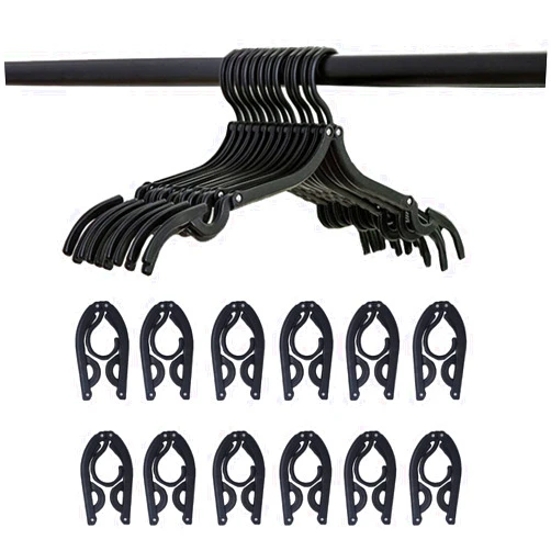 Indistar 12 Pcs Black Travel Hangers - Portable Folding Clothes Hangers Travel Accessories Foldable Clothes Drying Rack for Travel