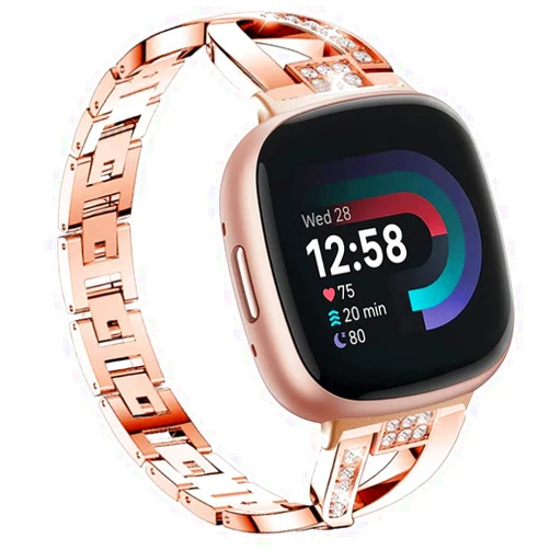 Sankel Compatible for Fitbit Versa 4/3 Sense 2/Sense Bands,Women Metal Replacement Chain Bling Jewelry Bracelet Rhinestone Versa 4/3 Strap Wristband for Fitbit Versa 4/3/Sense 2/Sense