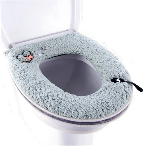 SHYLY Warm Plush Washable Thicken Toilet Seat Cover Pads Mat with Handle and Zipper