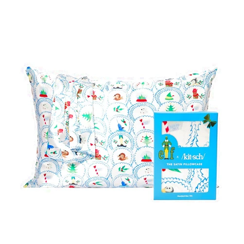 Kitsch x Elf North Pole - Satin Pillowcase with Zipper for Hair & Skin – Softer Than Silk, Cooling Pillow case, Wrinkle-Free, Machine Washable, Queen/Standard (19x26)
