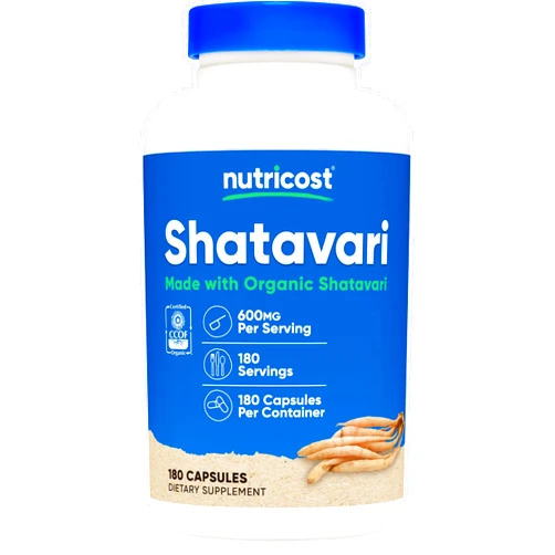 Nutricost Shatavari 600mg, 180 Capsules, 180 Servings - CCOF Certified Made with Organic Shatavari, Non-GMO, Gluten Free, Vegetarian Friendly