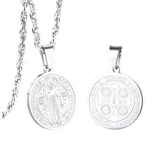 PROSTEEL Stainless Steel Saint Benedict Medal Necklace, Protection Jewelry for Men, 18K Gold Plated, 22